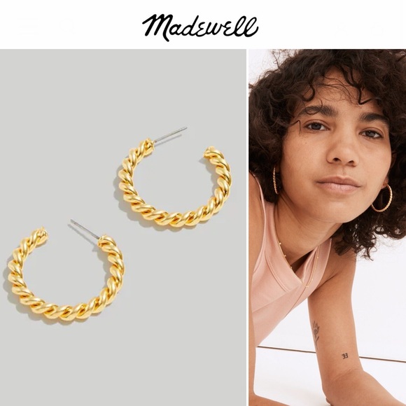 Madewell Jewelry - Madewell Puffed Rope Medium Hoop Earrings Twisted Gold NWT